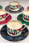porcelain tea cups of set with ikat print