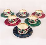 porcelain tea cups of set with ikat print