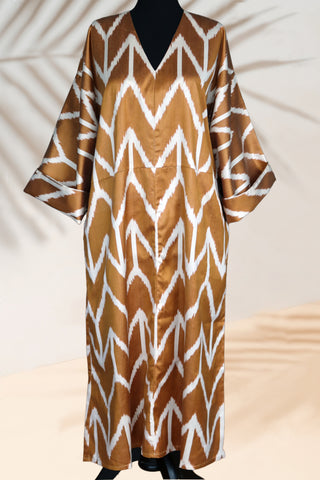 Silk Ikat Caftan Brown Dress