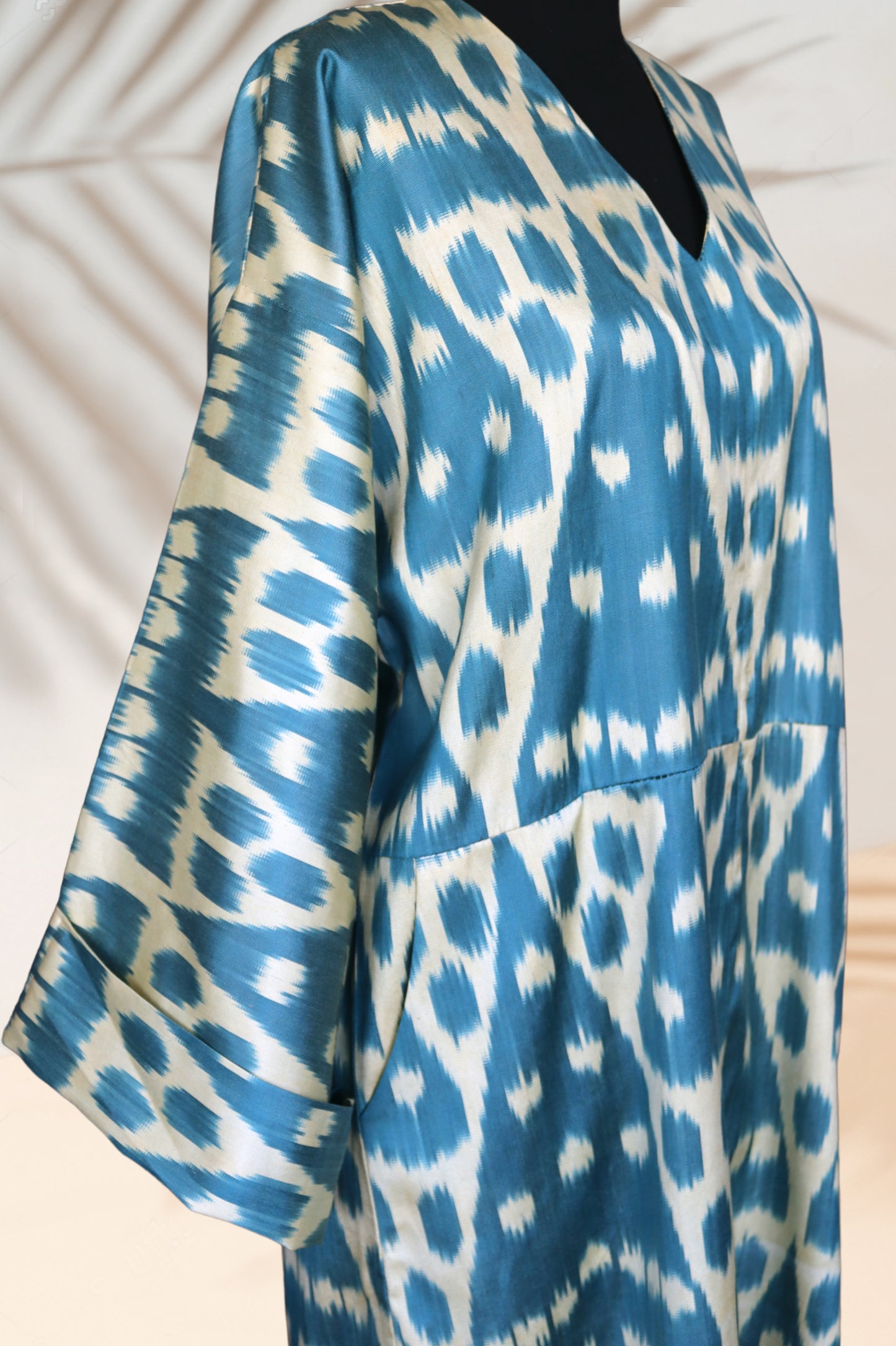 Mediterranean Blue Silk Ikat Kimono Dress