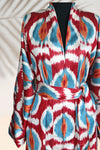 Silk Ikat Kimono Style Orange Blue Caftan