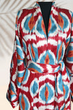 Silk Ikat Kimono Style Orange Blue Caftan