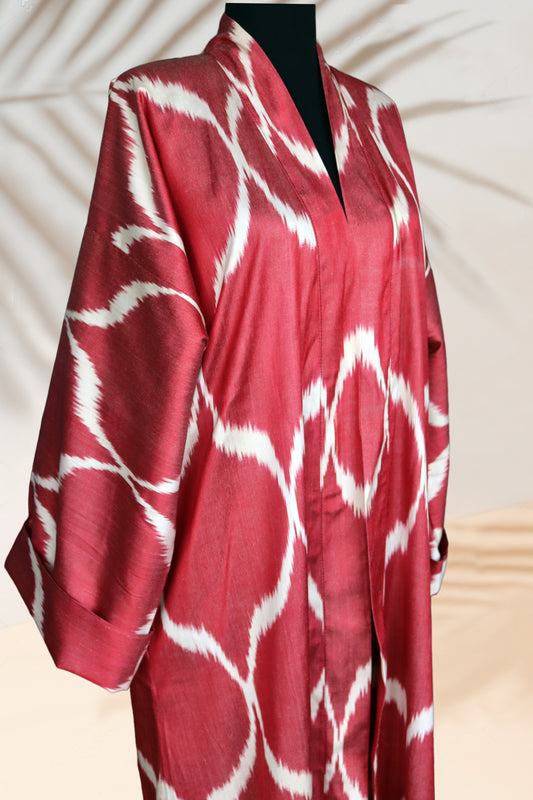Silk Ikat Kimono Style Red Caftan