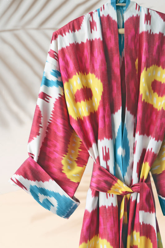 Silk Ikat Kimono Style Red Caftan