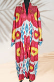 Silk Ikat Kimono Style Red Caftan