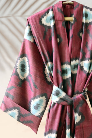 Silk Ikat Kimono Style Red Evel Eye Caftan