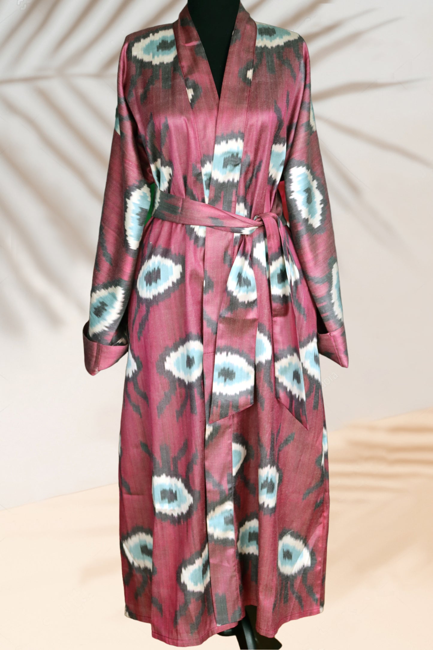 Silk Ikat Kimono Style Red Evel Eye Caftan