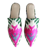 Silk velvet ikat handmade sharp pointed toes slippers