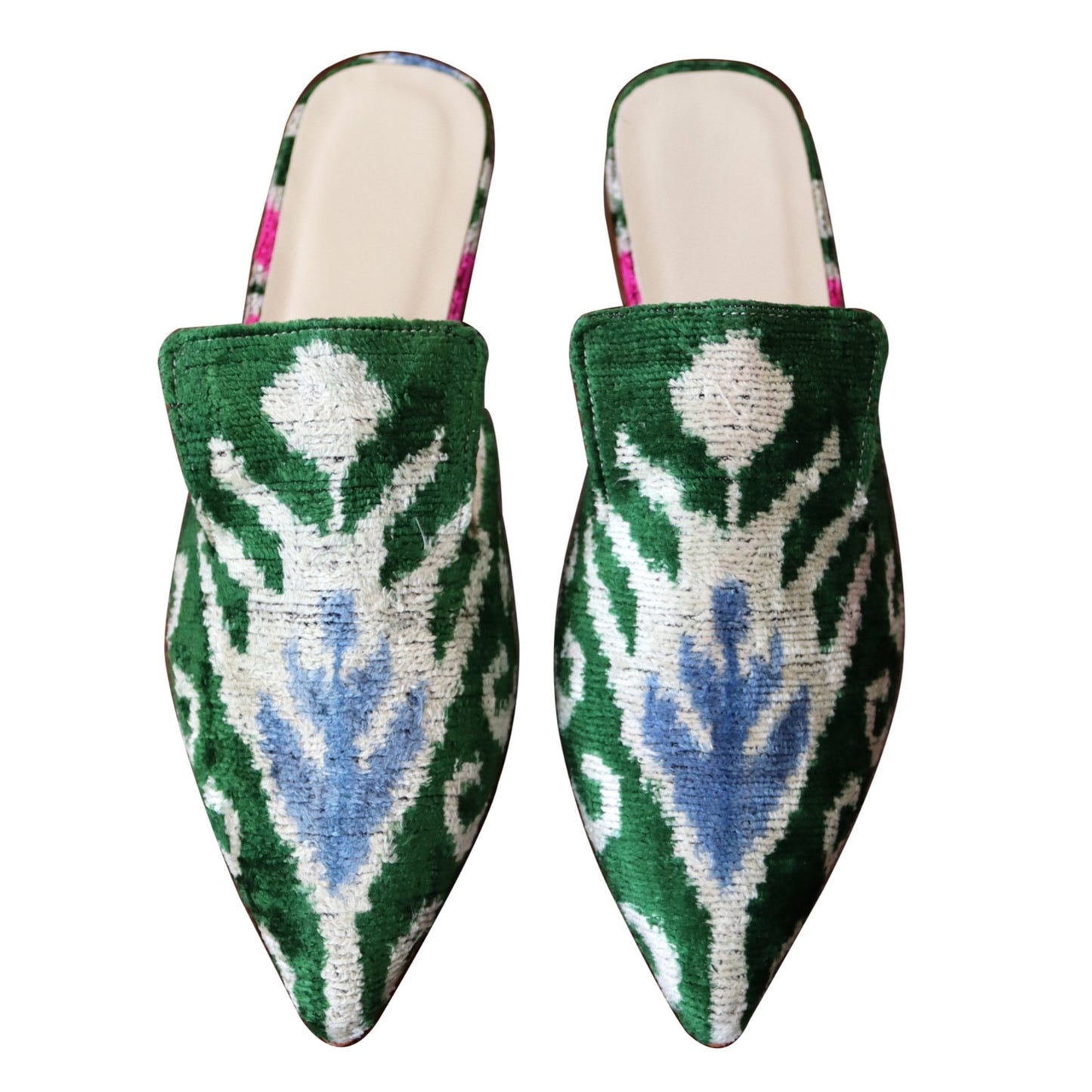 Silk velvet ikat handmade sharp pointed toes slippers