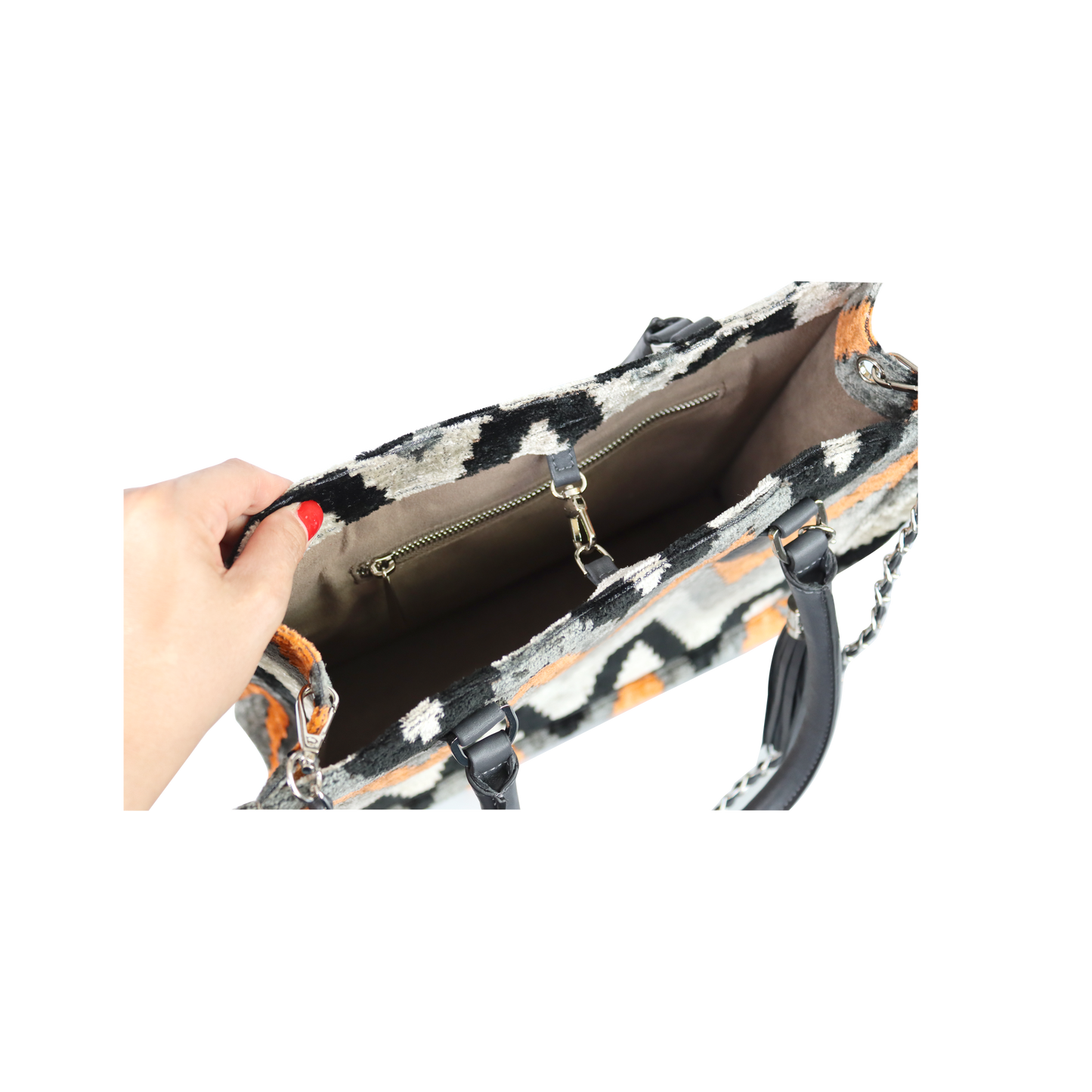 mini tote bag with leather handle and chain&tassel 001