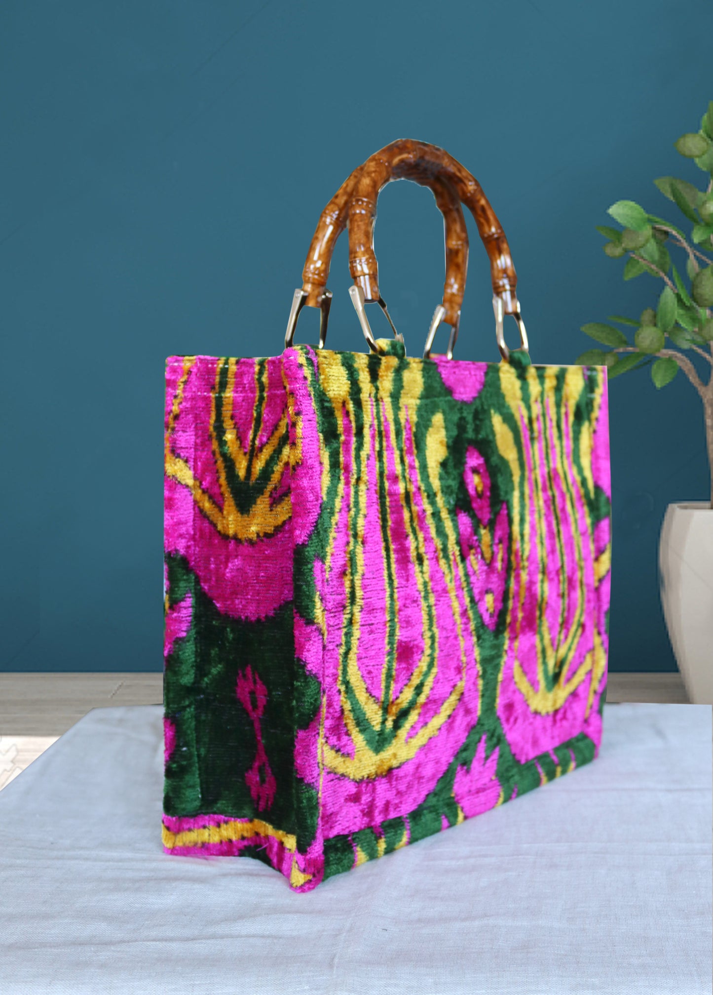 Bamboo Style Handles Medium Tote Bag 060