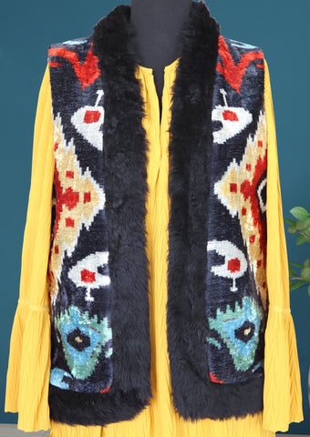 Silk Velvet Ikat Indigo Vest