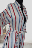 handwoven organic linen caftan blue and red stripes