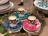 porcelain coffee cups of set with ikat print