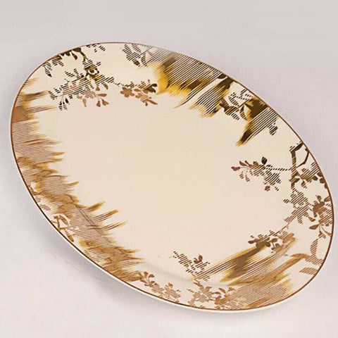 porcelain 2 oval 31 cm plates set with ikat print