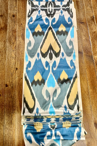 Handwoven blue tones silk ikat fabric