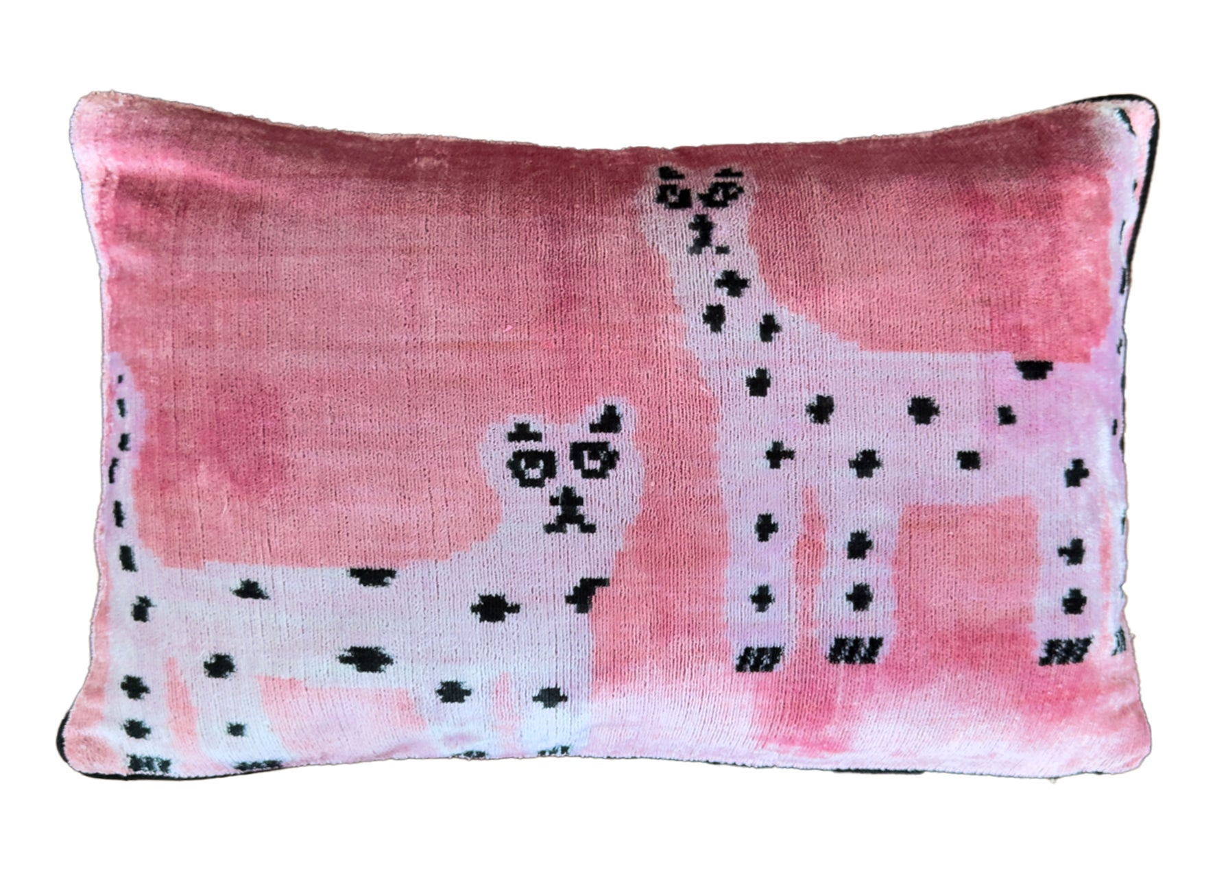 Wholesale handwoven pink silk velvet ikat cushion cover, luxury artisan decorative pillow cover for boutiques.