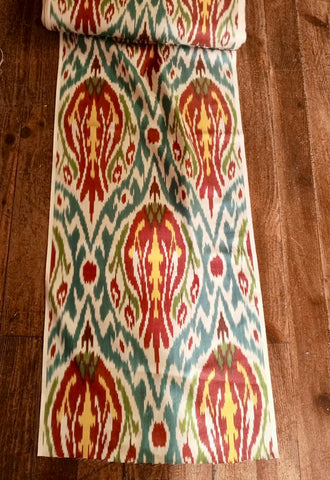 Silk ikat red tulip fabric