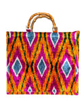 Amber Fuchsia Diamond Ikat Velvet Large Bamboo Tote Bag