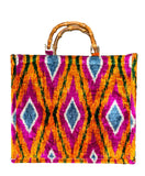 Amber Fuchsia Diamond Ikat Velvet Large Bamboo Tote Bag