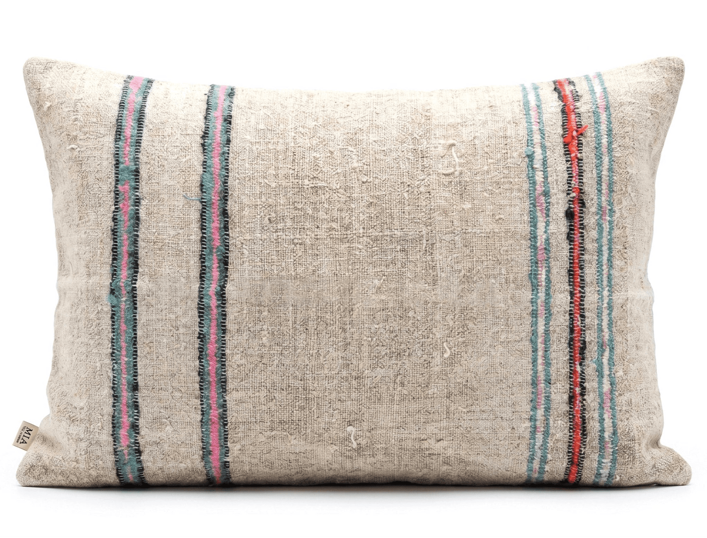 antique grain sack lumbar pillow green multi stripe handwoven textile