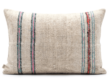 antique grain sack lumbar pillow green multi stripe handwoven textile