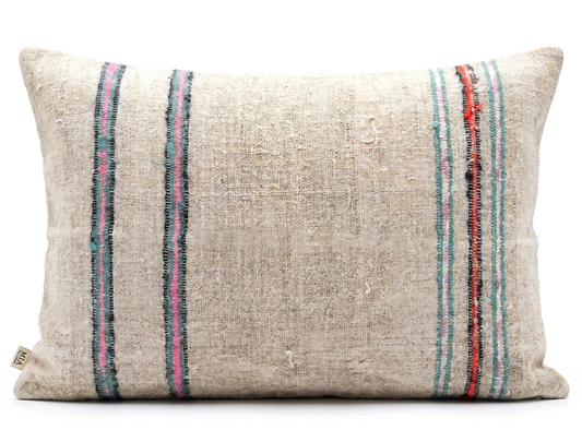 antique grain sack lumbar pillow green multi stripe handwoven textile