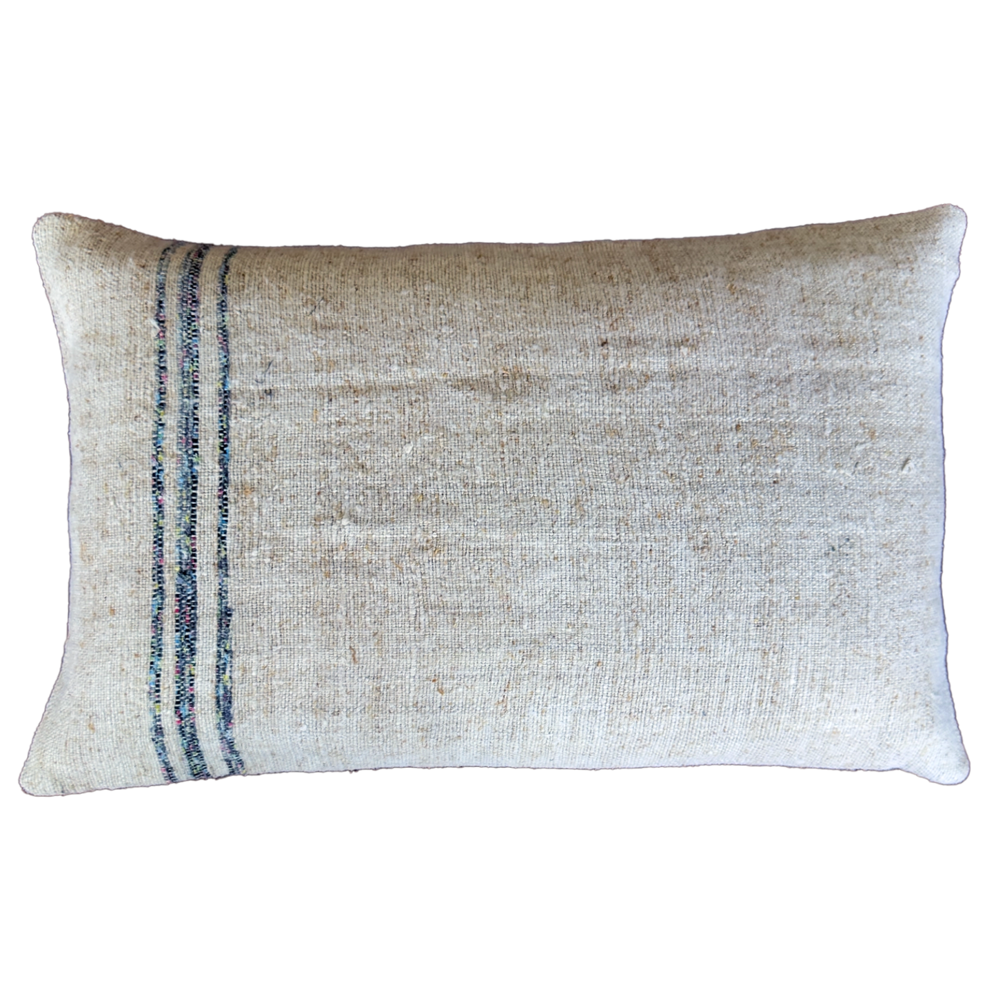 Antique grain sack lumbar pillow with heritage stripe, handmade vintage linen cushion cover, 40x60 cm