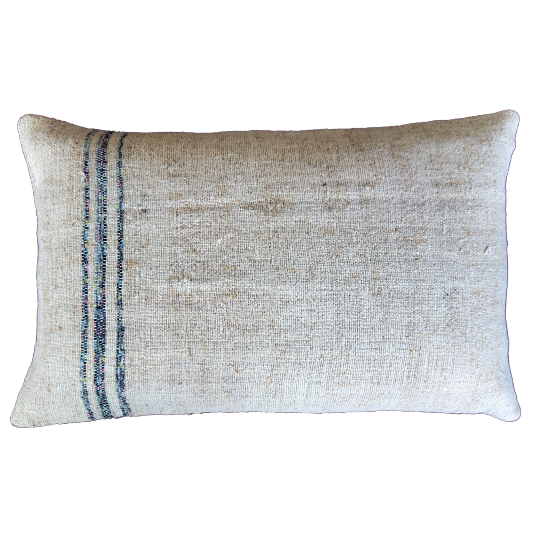 Antique grain sack lumbar pillow with heritage stripe, handmade vintage linen cushion cover, 40x60 cm