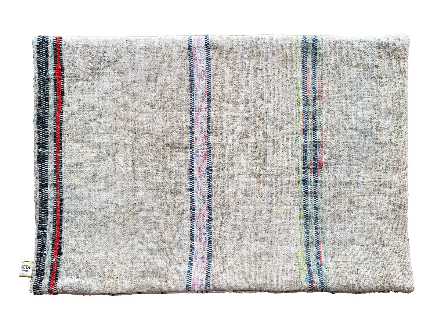 Antique Anatolian Grain Sack Lumbar Pillow – Multi Stripe Handwoven Linen Cushion