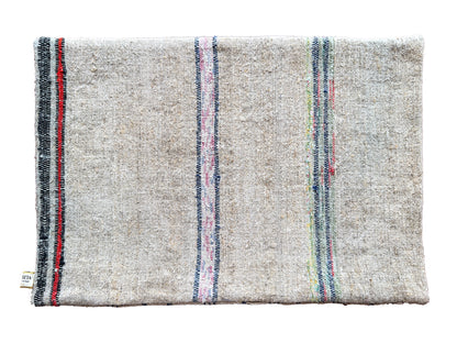 Antique Anatolian Grain Sack Lumbar Pillow – Multi Stripe Handwoven Linen Cushion
