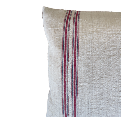 Bring timeless farmhouse style to your home with this authentic Antique Handwoven Linen Pillow Cover. Handmade from vintage linen featuring classic red heritage stripes, each piece is one of a kind and perfect for French country, rustic and Scandinavian interiors.