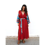 Silk Ikat Muslin Robe Red-Turquoise