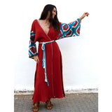 Silk Ikat Muslin Robe Red-Turquoise