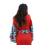 Silk Ikat Muslin Robe Red-Turquoise