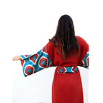 Silk Ikat Muslin Robe Red-Turquoise