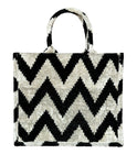 Black and White Zigzag Velvet Ikat Large Tote Bag