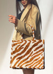 Brown Cream Ikat Velvet Zebra Large Tote Bag_2