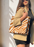 Brown Ikat Velvet Zebra Large Tote Bag_5