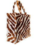 Brown Ikat Velvet Zebra Large Tote Bag