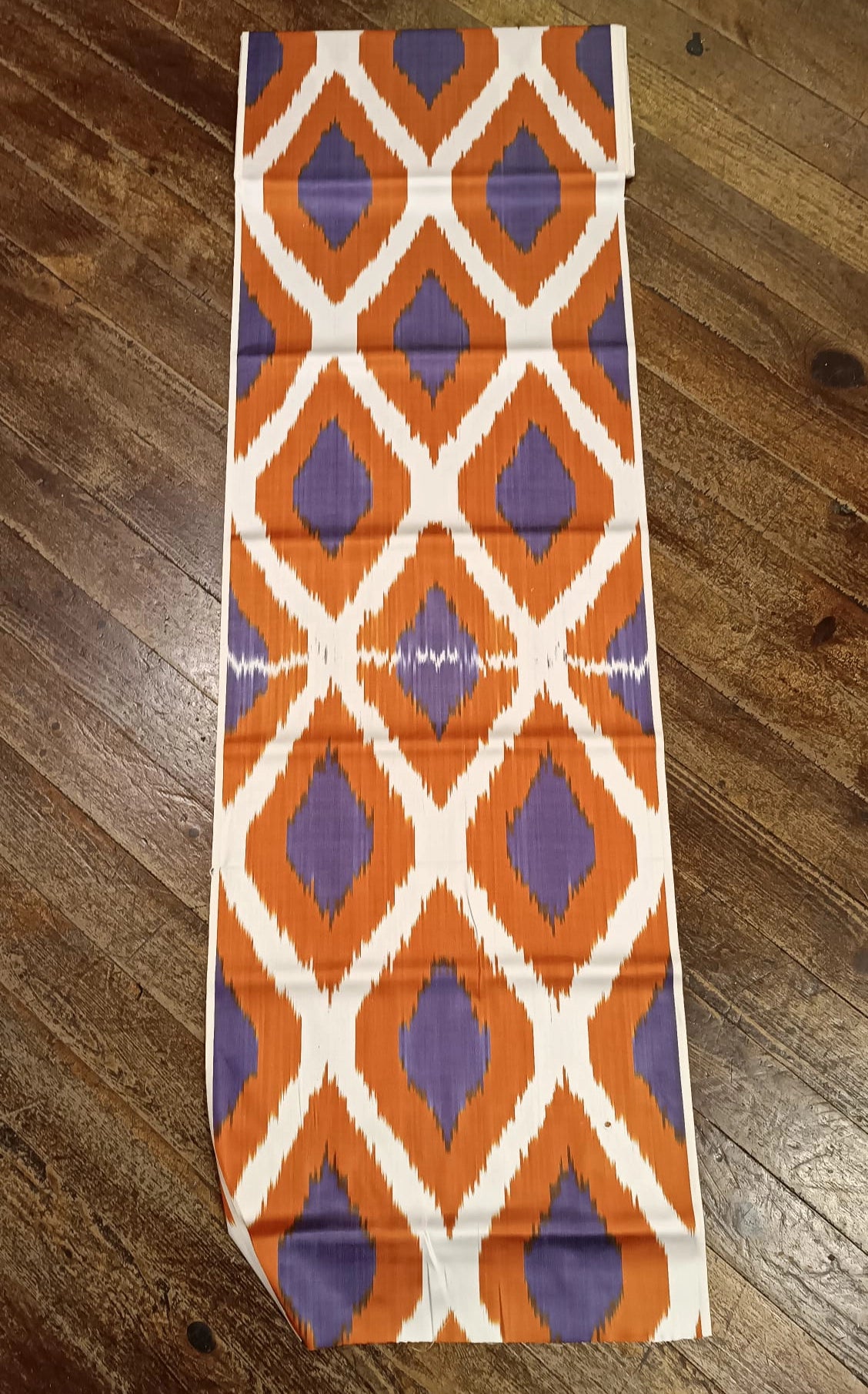 Burnt Orange & Royal Purple Silk Ikat Fabric