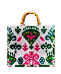 Colorful Ikat Velvet Original Bamboo Handle Tote Bag