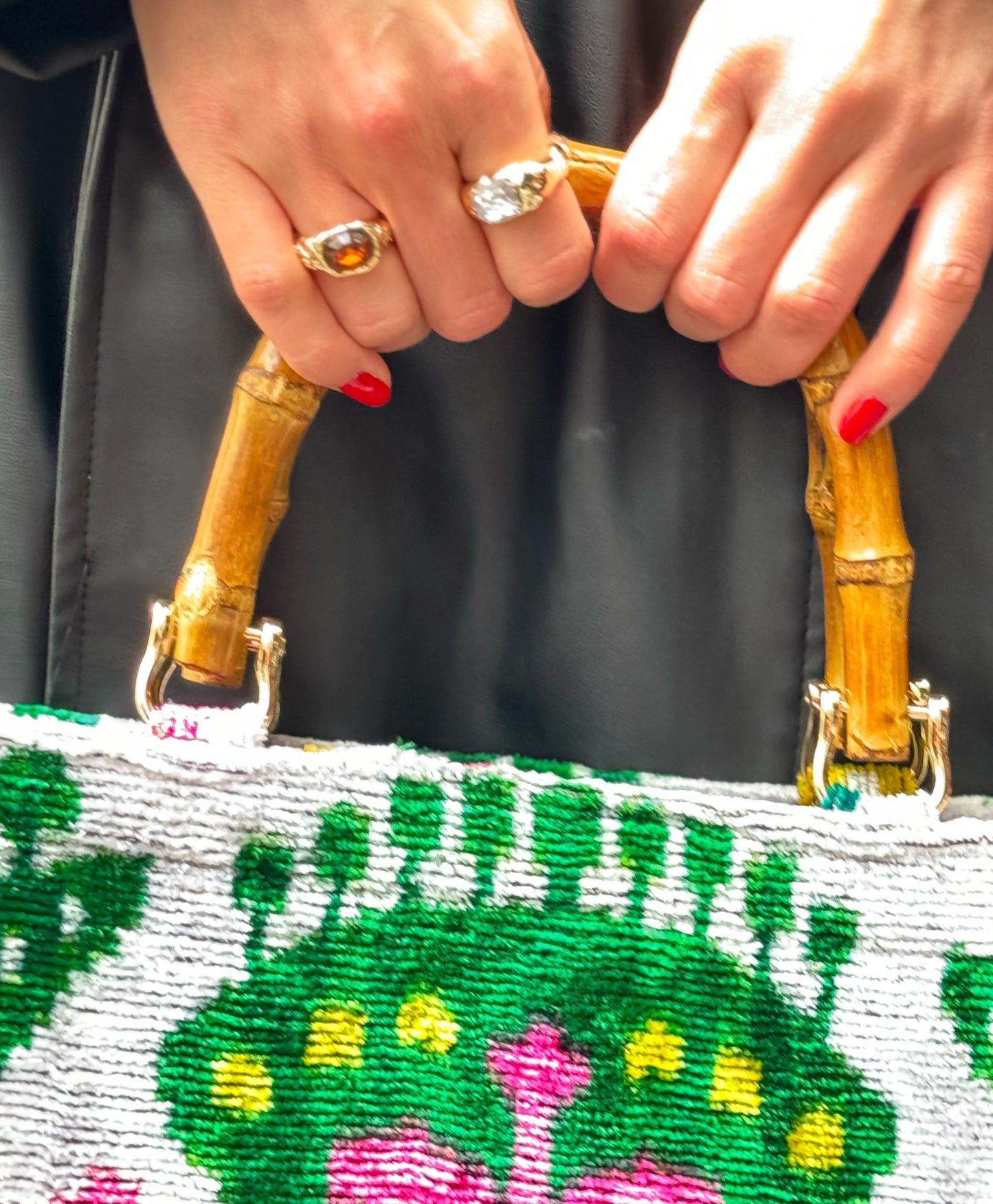 Silk velvet ikat Original Bamboo Handle Tote Bag