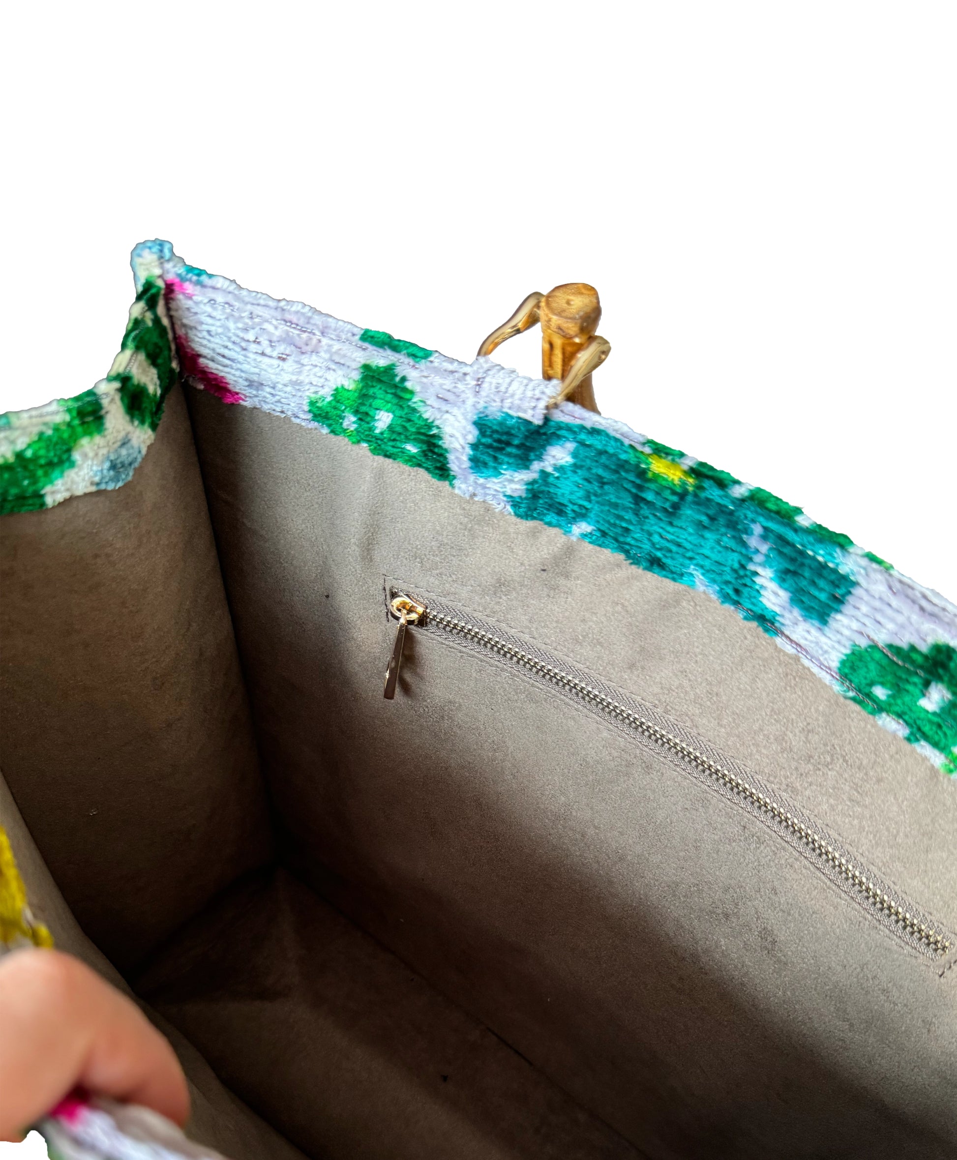 Colorful Ikat Velvet Original Bamboo Handle Tote Bag