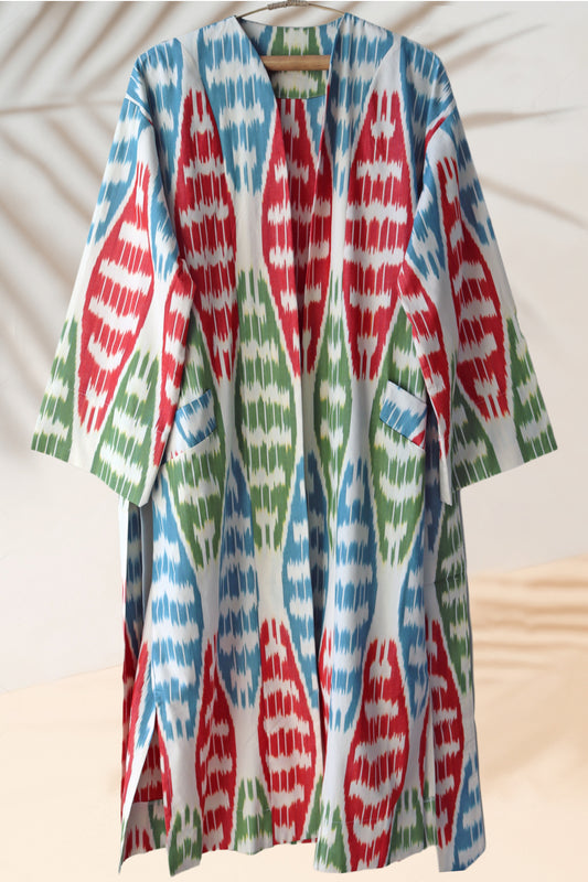 Cotton Ikat Red, Blue, Green Caftan