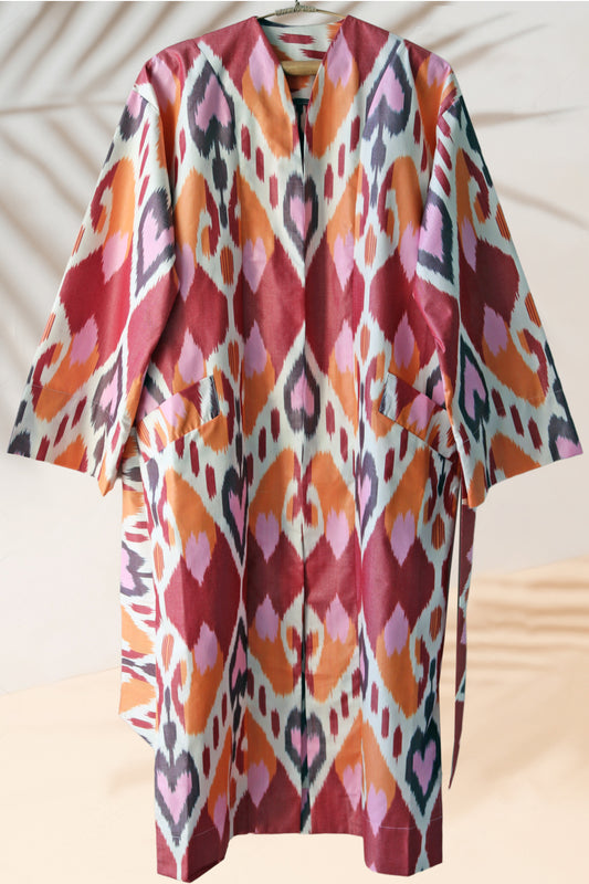 Cotton Ikat Pink Orange Caftan