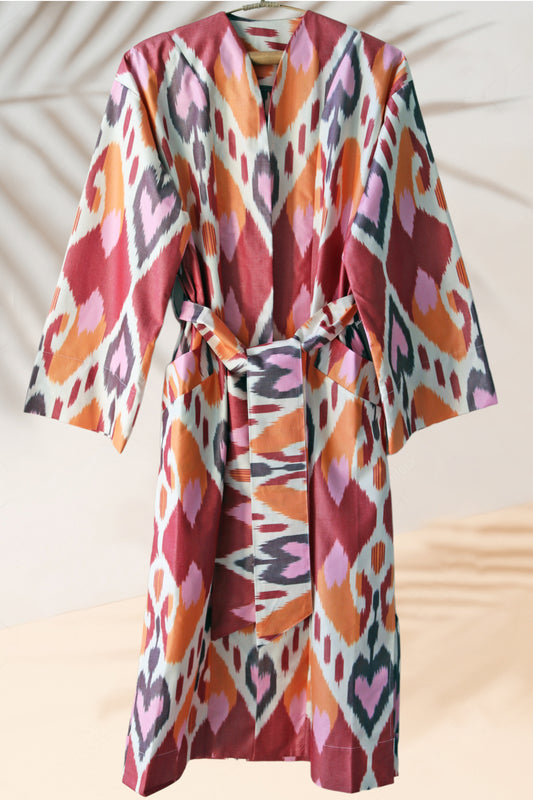 Cotton Ikat Pink Orange Caftan