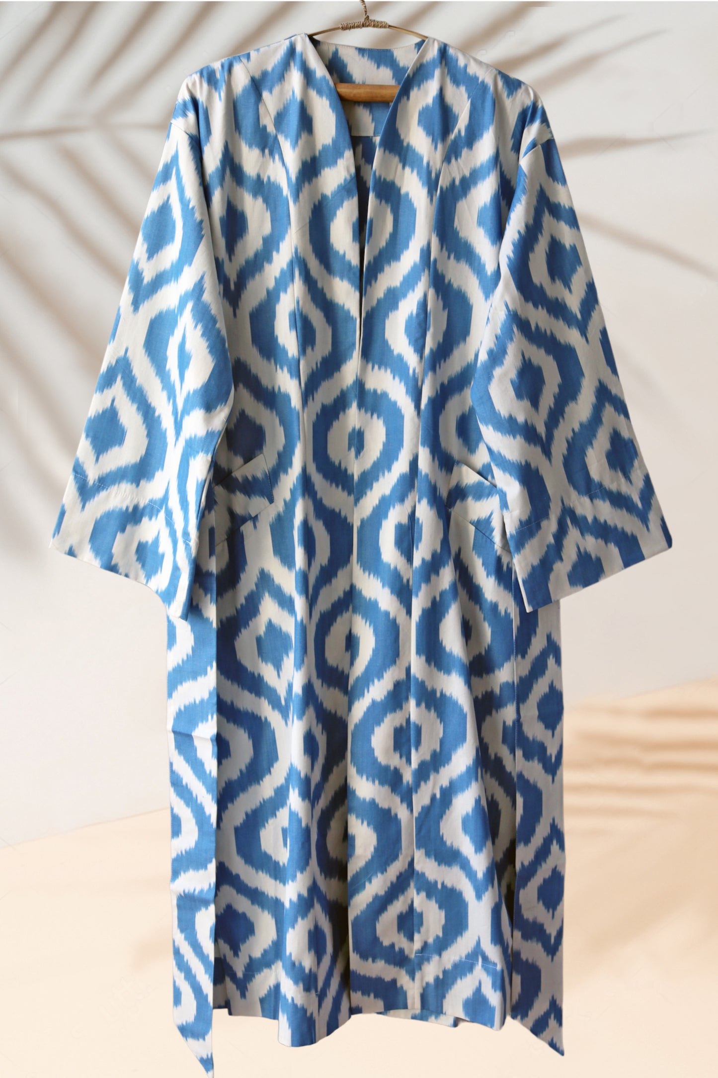 Caftán azul ikat de algodón