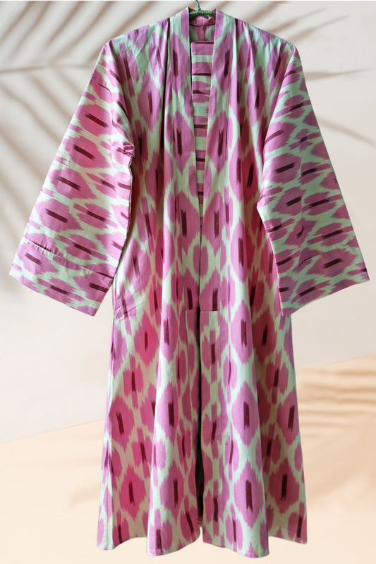 Pink ikat cotton kimono style caftan