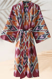 Cotton Ikat Kimono Style Red and Orange Caftan